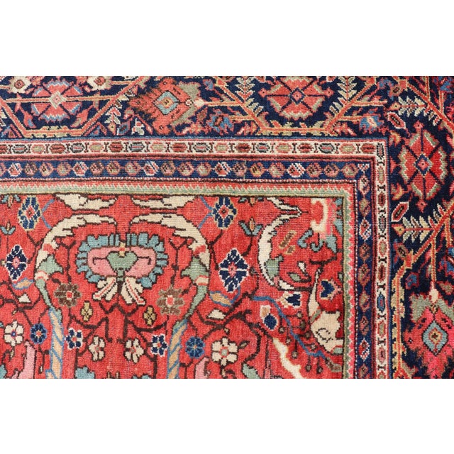 Red Early 20th Century Colorful Antique Persian Mahal/Sultanabad Rug With All-Over Floral Design in Soft Red Background For Sale - Image 8 of 13