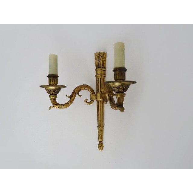 Empire Style Double-Light Bronze Wall Sconce, 1960s For Sale - Image 4 of 9