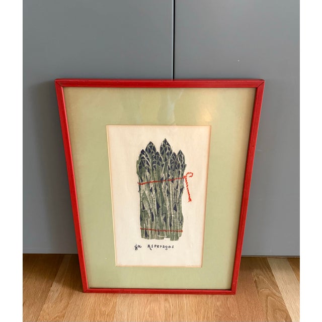 Wood Vintage 1964 Limited Edition Woodblock Print of Asparagus For Sale - Image 7 of 10