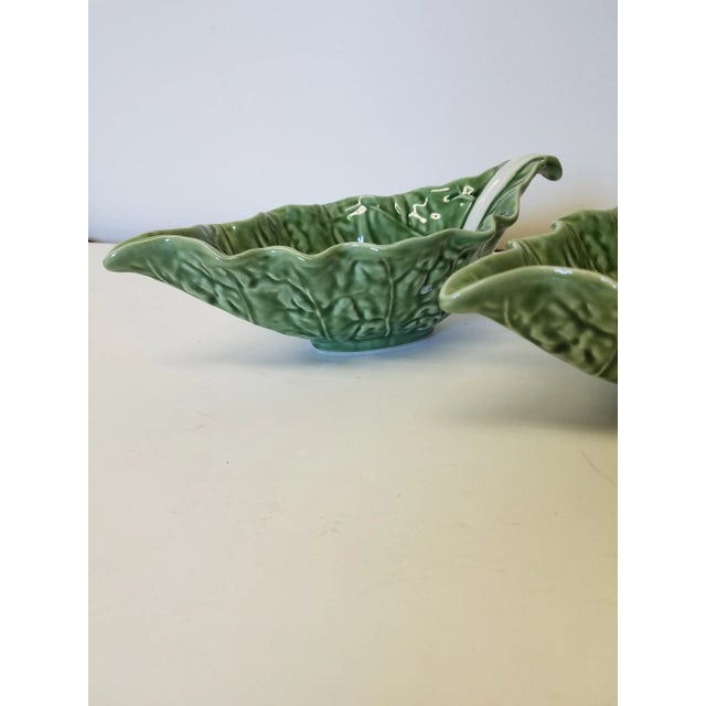 Victorian 1980s Green Bordallo Pinheiro Cabbage Serving Bowls- a Pair For Sale - Image 3 of 6