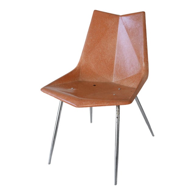 1950s MCM Paul McCobb Orange Fiberglass Origami Chair For Sale