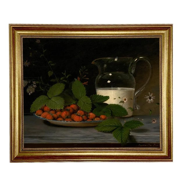 Beaux-Arts "Strawberries and Cream" After Raphaelle Peale, Contemporary Reproduction Print on Canvas, Gold Frame, 16 x 20 For Sale - Image 3 of 3