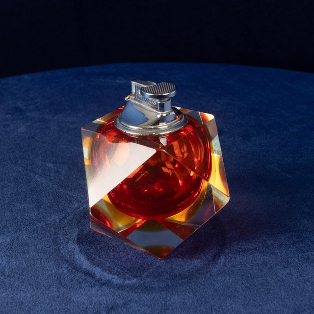 Faceted Murano Sommerso Glass Table Lighter by Alessandro Mandruzzato, 1970 For Sale - Image 14 of 18