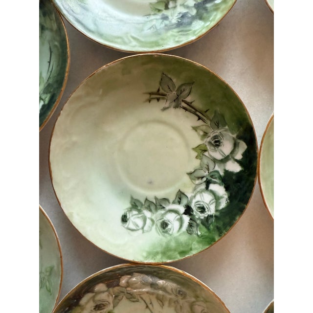 Late 19th Century Set of 8 Antique Porcelain Green and White Small Plates For Sale - Image 5 of 11