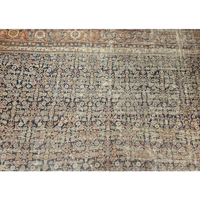 19th Century Oversized Persian Farahan, Hand-Knotted Wool, Allover Herati Geometric Pattern, Navy & Red, 14x18 For Sale - Image 13 of 18