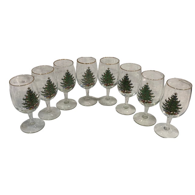 Spode Christmas Tree Wine Glasses With Gold Rim, Set of 8 For Sale - Image 11 of 11