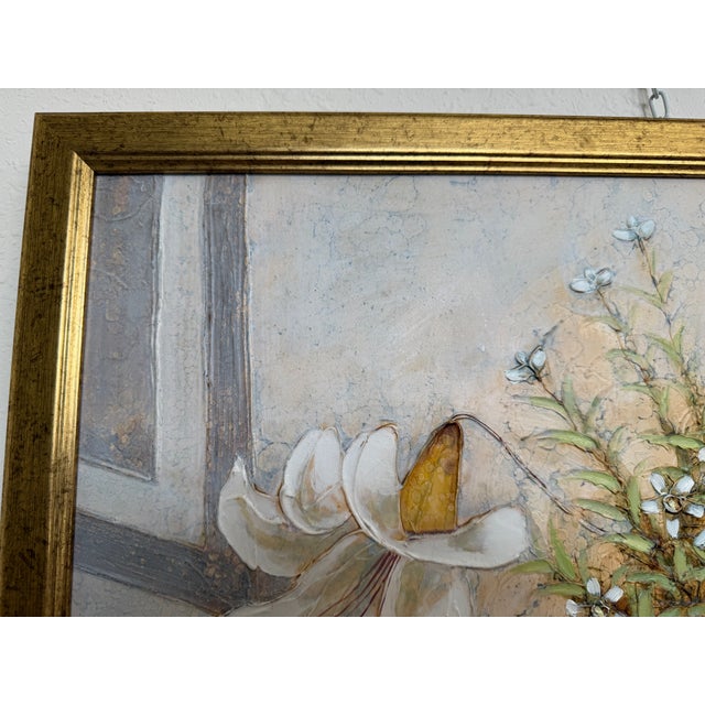 Textile Vintage Ramon Textured Floral Still Life Painting Lilies Framed Canvas Art For Sale - Image 7 of 12