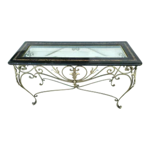Maitland Smith Style Tessellated Marble Brushed Steel Glass Console Sofa Table