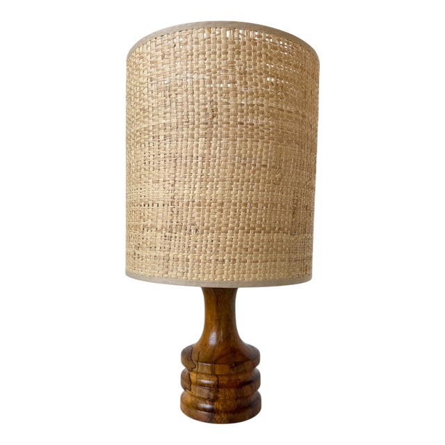 Turned Olive Wood Table Lamp, 1950s For Sale