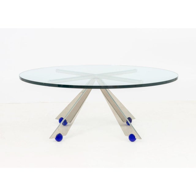 Postmodern Glass Top and Chrome Geometric Coffee Table For Sale - Image 4 of 7