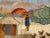 Tribal Vintage African Tapestry, Handwoven Wool, Village Life Scenes, Ivory & Blue, 4x5 For Sale - Image 3 of 10