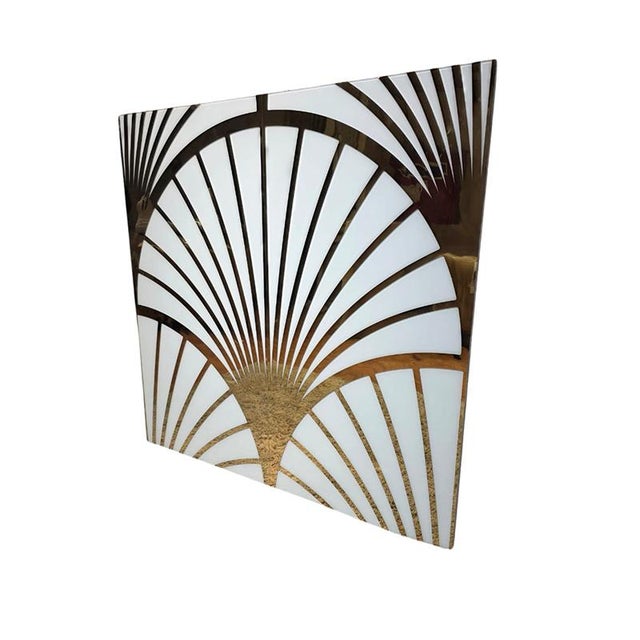 White Glass and Brass Panel, 1980s For Sale - Image 3 of 5