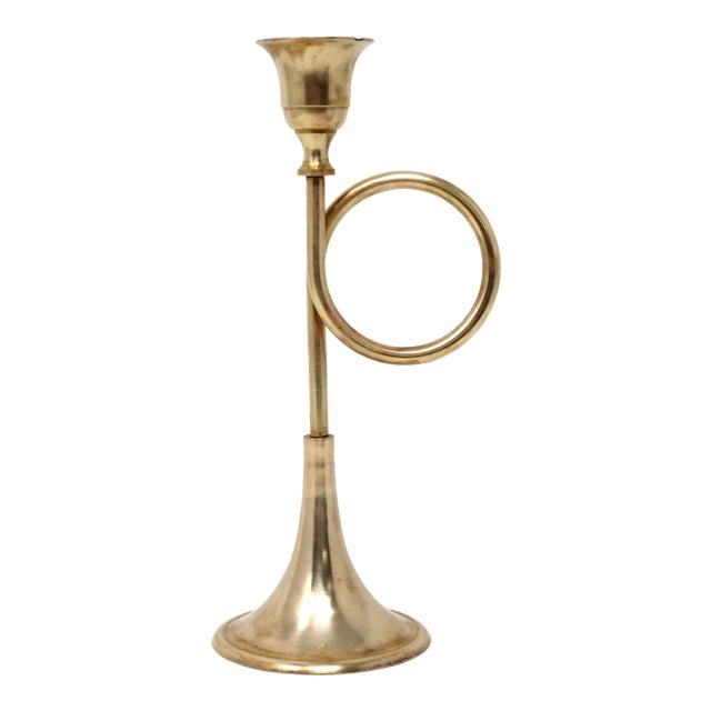 Vintage Brass Trumpet Candle Holder For Sale