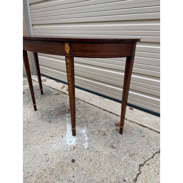 Council Federal Style Mahogany & Satinwood Demilune Console Table For Sale - Image 12 of 12