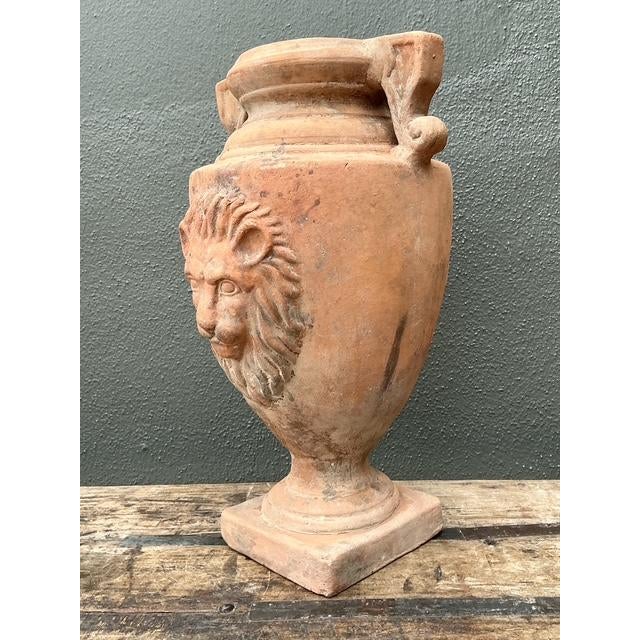 Terra Cotta Vintage Terracotta Lion’s Head Urn For Sale - Image 8 of 12