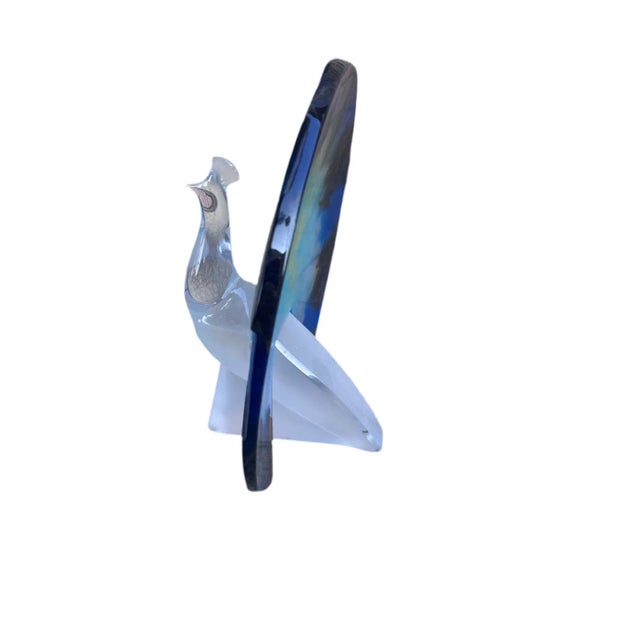 Glass Vintage French Signed Daum Art Glass Pate De Verre Peacock Sculpture/Figurine For Sale - Image 7 of 9