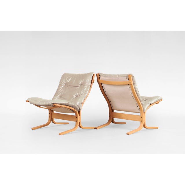 Beige Leather Siesta Chairs by Ingmar Relling for Westnofa, Denmark, 1970s, Set of 2 For Sale - Image 3 of 5