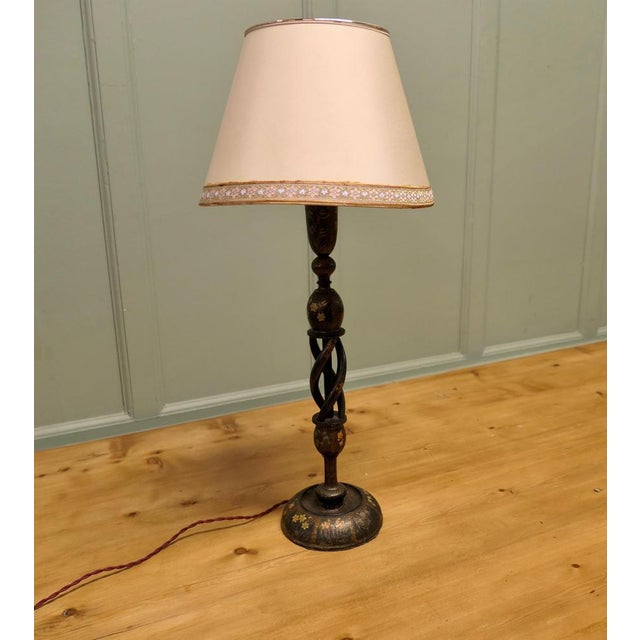 Turned and Painted Hollow Barley Twist Table Lamp, 1920 For Sale - Image 6 of 7