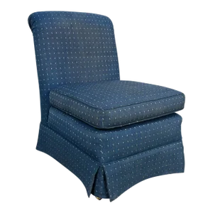 Mid-Late 20th Century Traditional or Hollywood Regency Blue Rolled Back Slipper Chair With Brass Ball Casters