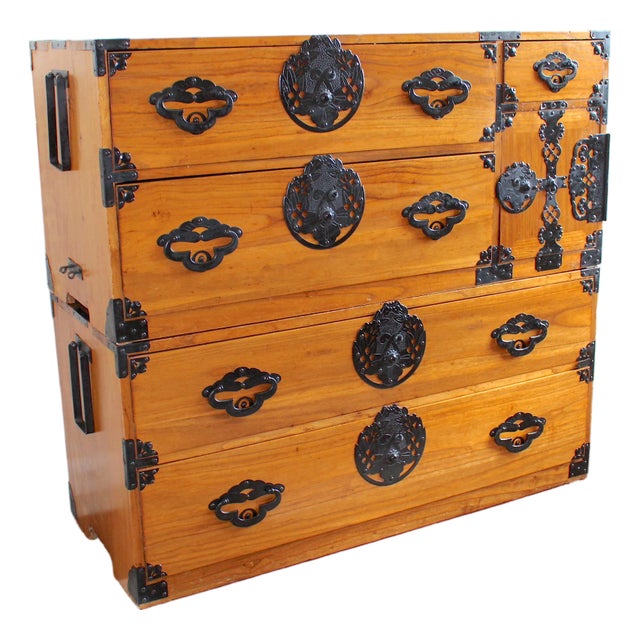 Antique Japanese Matsumoto Tansu Chest on Chest - Meiji Period Keyaki Wood | Rare Kasane Tansu For Sale