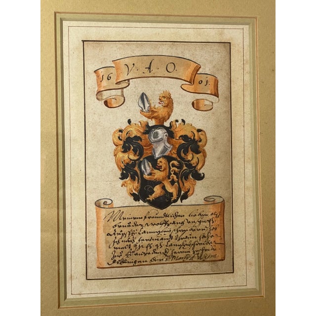 Up for sale is a rare antique original 1601 Latin coat of arms manuscript. This lovely heraldic piece features a hand...