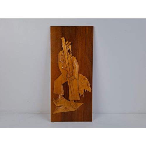 Mid-Century Czech Hand-Carved Wooden Shepherd Wall Relief, 1960 For Sale - Image 14 of 15