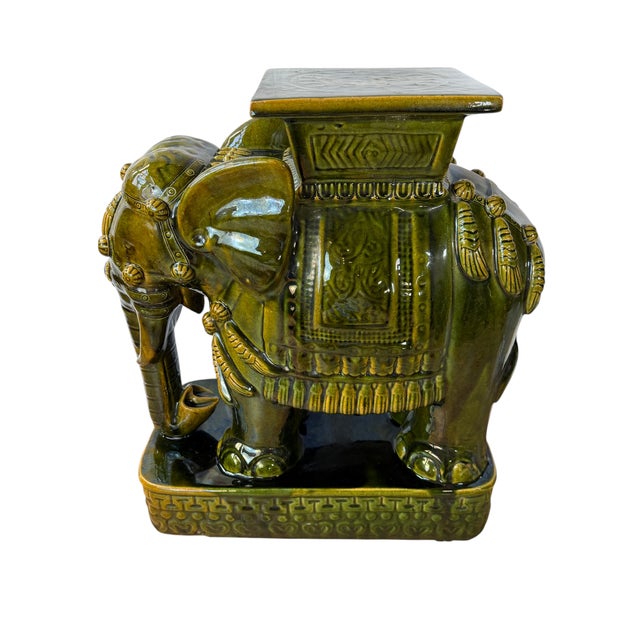 Mid 20th Century Green Glazed Ceramic Elephant Garden Stool / Plant Stand For Sale - Image 10 of 12