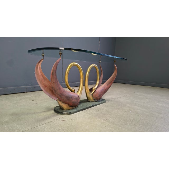 1980s Vintage Brass Swan Coffee Table, 1970s For Sale - Image 5 of 10