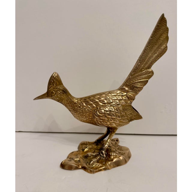 Vintage Mid Century Brass Roadrunner Bird Sculpture. Nice detail in casting. Hand polished. Light or dark spots are...