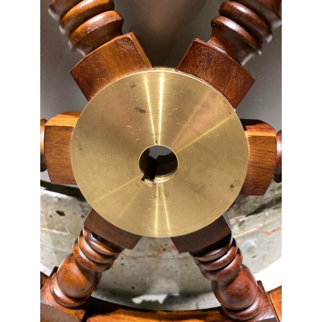 Mid 20th Century Scandinavian Solid Teak Yacht Wheel With Heavy Brass Hub For Sale - Image 9 of 13