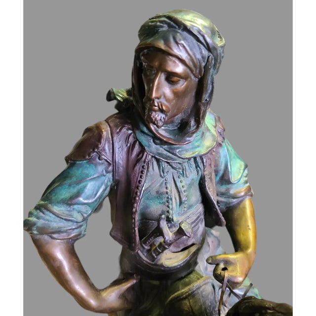 Vintage Barye Attributed "Arab Worrier on Horse" Bronze Sculpture Marble Base 30'' High For Sale - Image 12 of 12