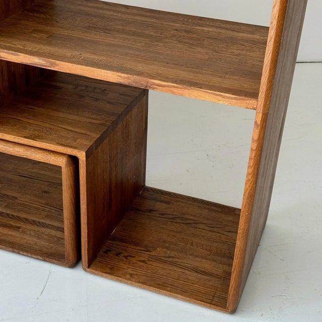 c. 1970s. USA. Full oak construction, breaks down into four pieces for easier transport. 78L 18W 74.5H as one unit, Each...