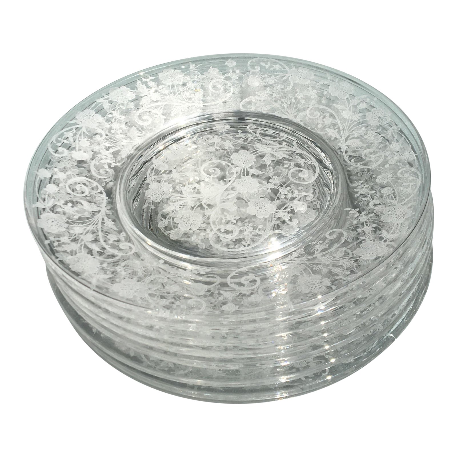 Vintage Fostoria Buttercup Crystal Glass Etched Plates Set of 8