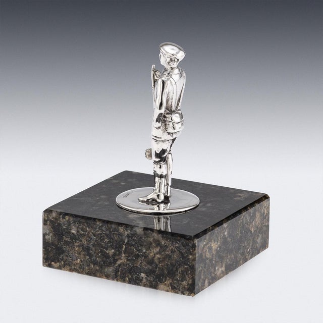 Antique 20th Century English Silver Fisherman Statue on Granite Base, 1902 For Sale - Image 3 of 14