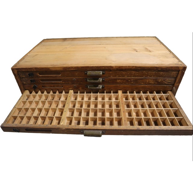 Wood 1920s Hamilton Letterpress Cabinet With Brass Hardware For Sale - Image 7 of 12