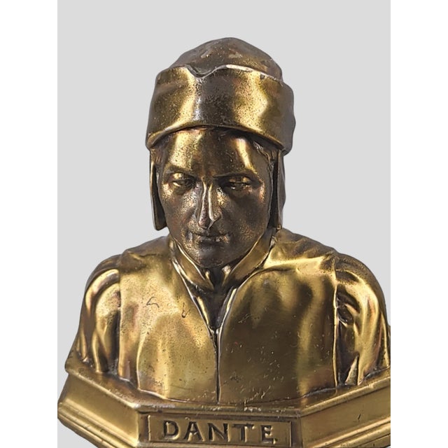 Pair of Early 20th Century Bookends Gilded Clad Figural Statue Sculpture Bust Dante & Beatrice For Sale - Image 10 of 12