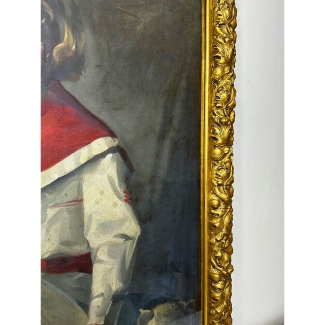 Gray Oil Portrait of a Girl in Red & White Dress Reading Story, Circa 1914 — Signed by David Alison r.s.a. (Scottish, 1882–1955) Gilt Framed For Sale - Image 8 of 18