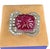 Contemporary Vintage Style Ruby & Diamond Halo Ring 18k White Gold, Size 6 For Sale - Image 3 of 3