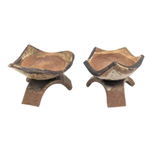 Vintage Mid 20th Century Joyce McCullough Studio Pottery Glazed Stoneware Votive Candle Holders