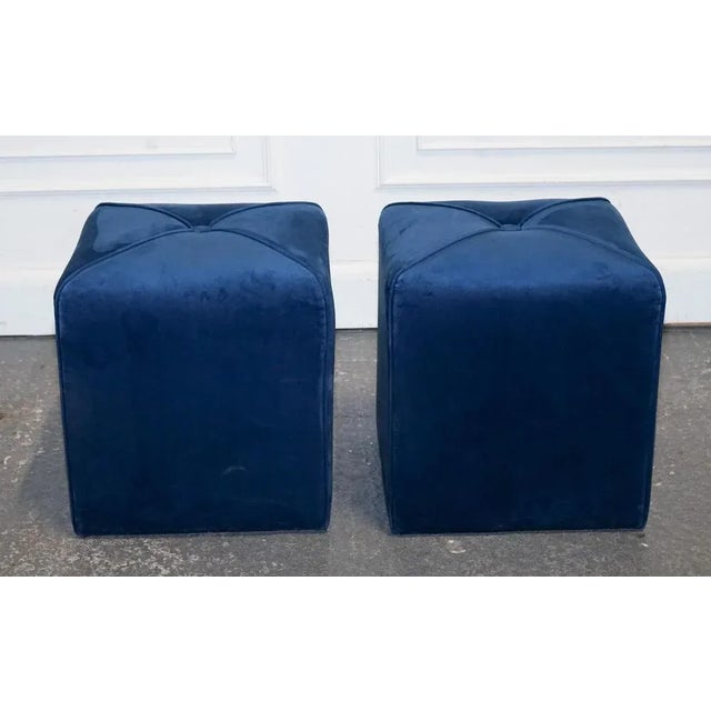 Art Deco Blue Velvet Touch Fabric Blue Stools, Set of 2 For Sale - Image 6 of 8