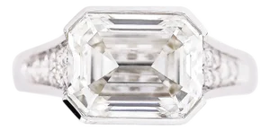 5.53 Carat Emerald Cut Lab Grown Diamond Half Bezel White Gold Ring, Size 7
