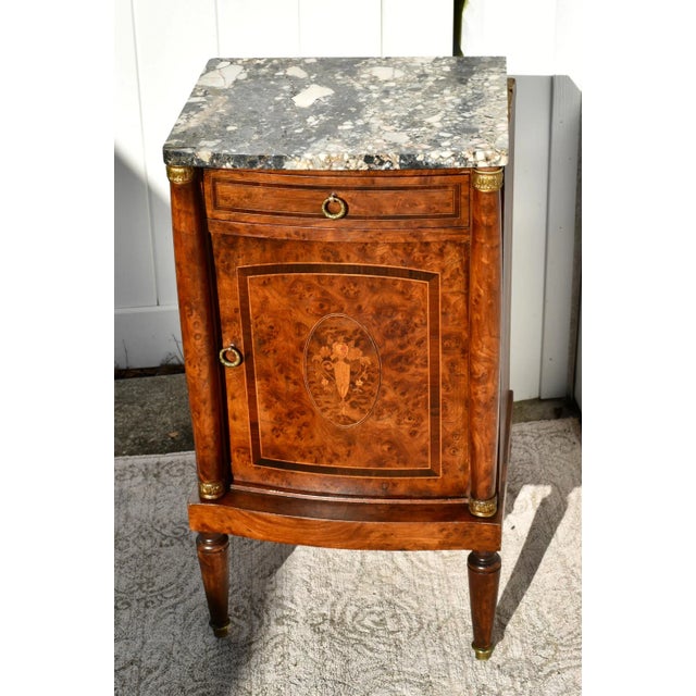Antique French Inalid BurlWood Marble Top Cabinet/Stand W/Brass Mounts For Sale - Image 11 of 13