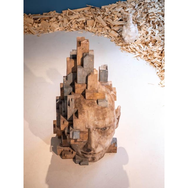 Wood Large Architectural Carved Polychrome Wood Head Sculpture by Jose Perozo, 2023 For Sale - Image 7 of 14