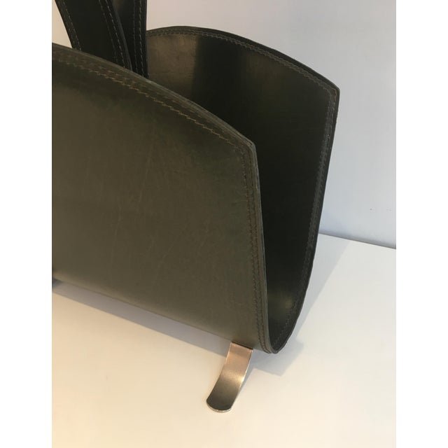 Circa 1950 Leather Magazine Rack on a Brushed Steel Base, French For Sale - Image 9 of 12