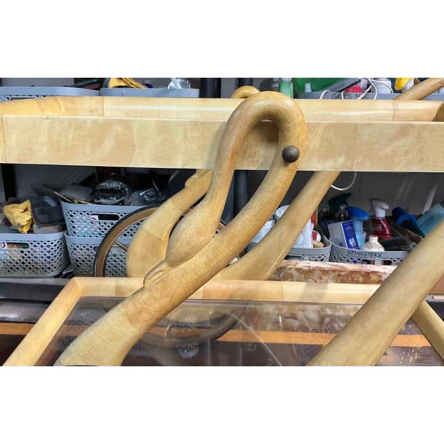 Italian Art Deco Modern Aldo Tura Swan Form Lacquered Goatskin Bar Cart For Sale In Atlanta - Image 6 of 9