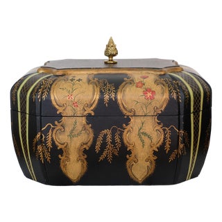 Mid 20th Century Maitland Smith Hand Painted Fabric Black Floral Design Wood Interior Hinged Box For Sale