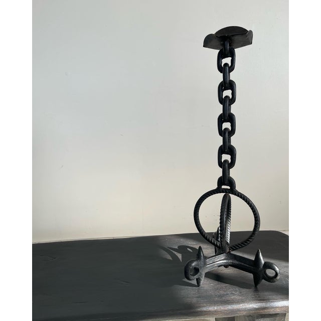 Brutalist Spanish Midcentury Wrought Iron Chain Candle Holder For Sale In New York - Image 6 of 9