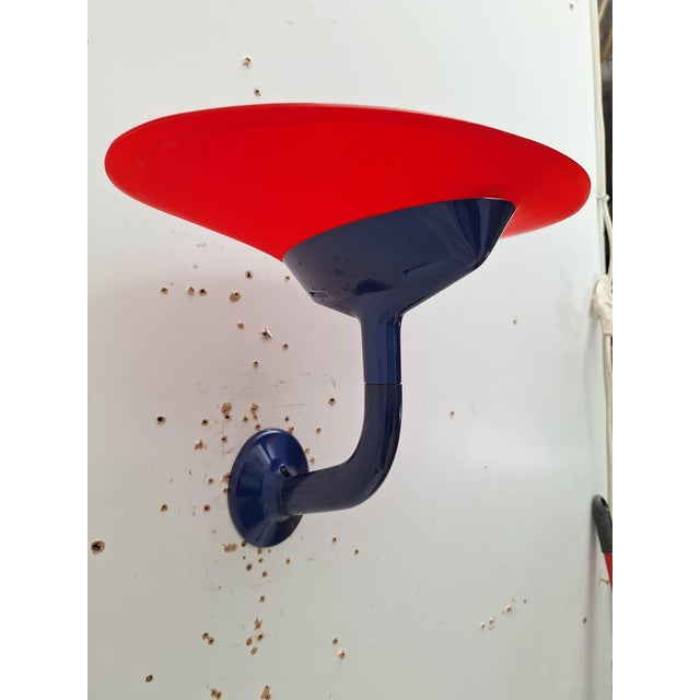 Postmodern Wall Lamps in Red and Yellow Satin Glass with Black Lacquered Metal Structure, Italy, 1980, Set of 2 For Sale - Image 9 of 17