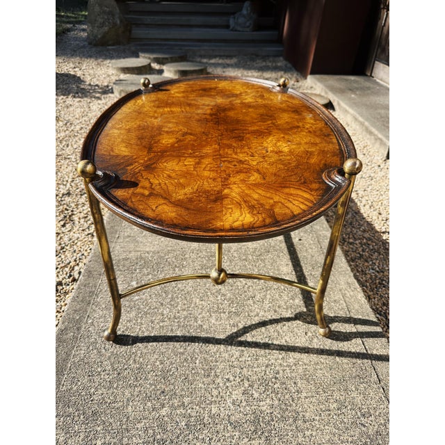 Late 20th Century Patch Burl Wood Top + Brass Base Oval Coffee Table For Sale - Image 4 of 13