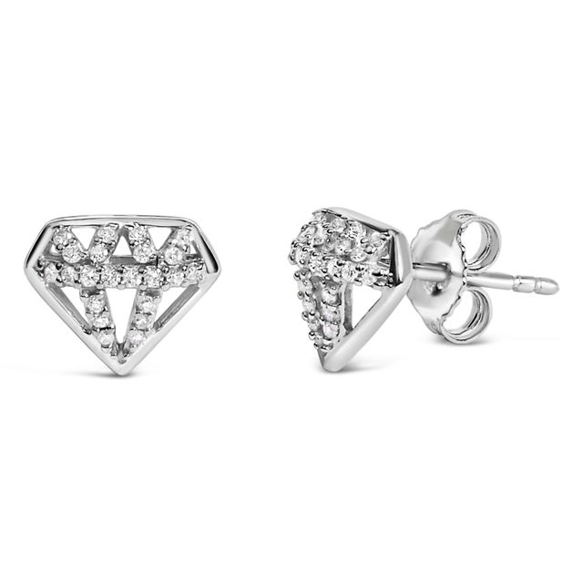 Contemporary Sterling Silver 1/6 Cttw Diamond Motif Stud Earrings For Sale - Image 3 of 4